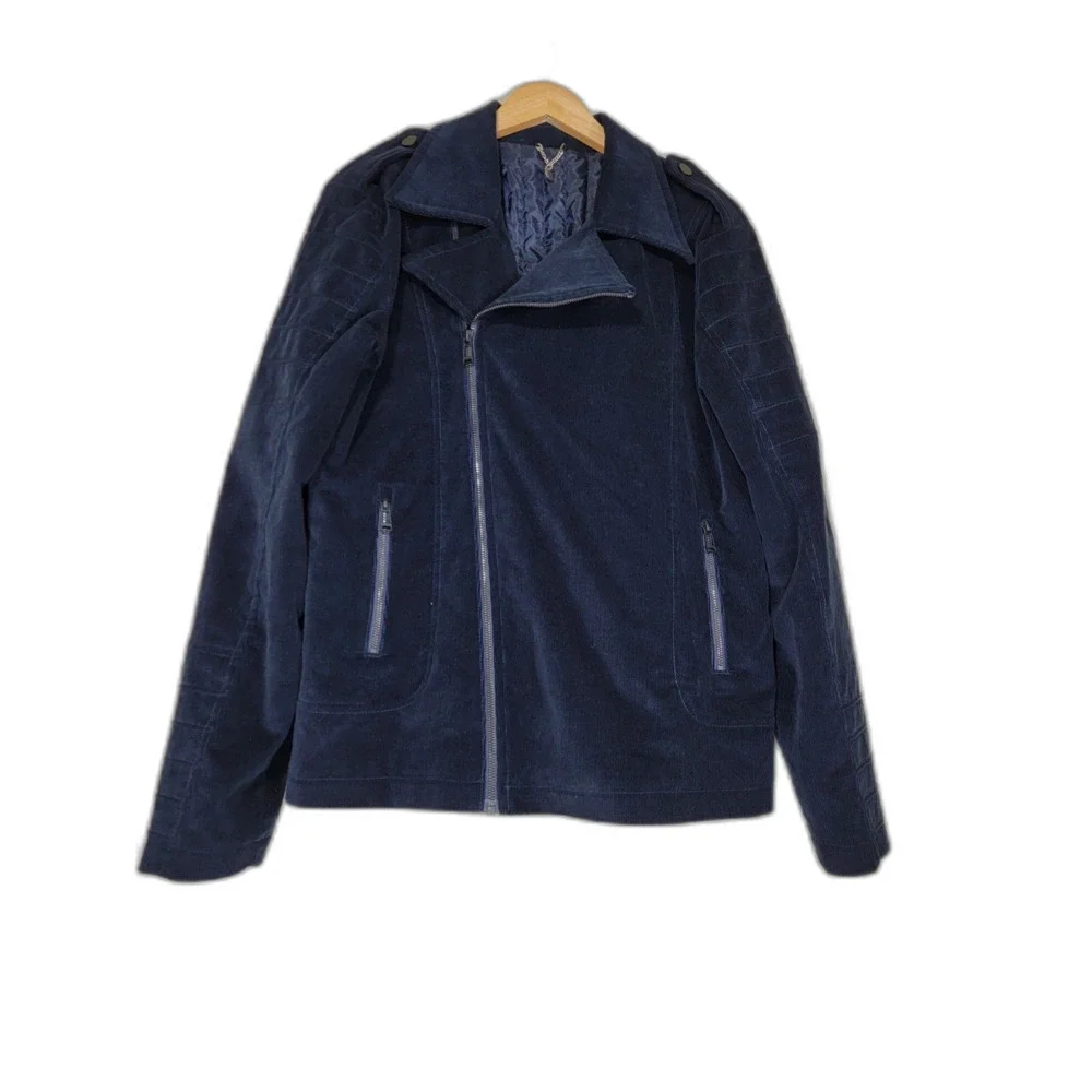 Moda Crise Slim Fit Men's Side Zip Lapel Navy Blazer Jacket - 54R
